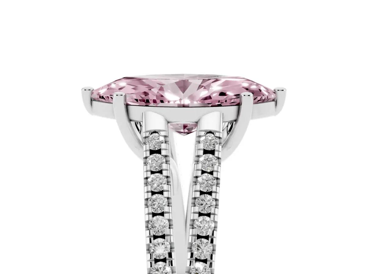 Fancy Pink Marquise Cut Diamond Solitaire Engagement Ring with Split Shank Pavé Band Silver