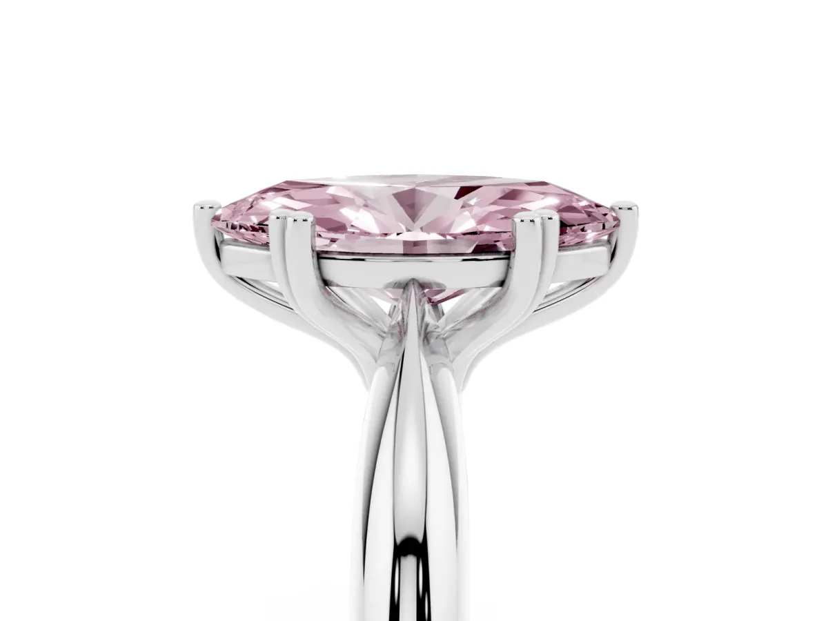 Fancy Pink Marquise Cut Cut Solitaire Engagement Ring with Tapered Band and Four-Prong Setting Platinum