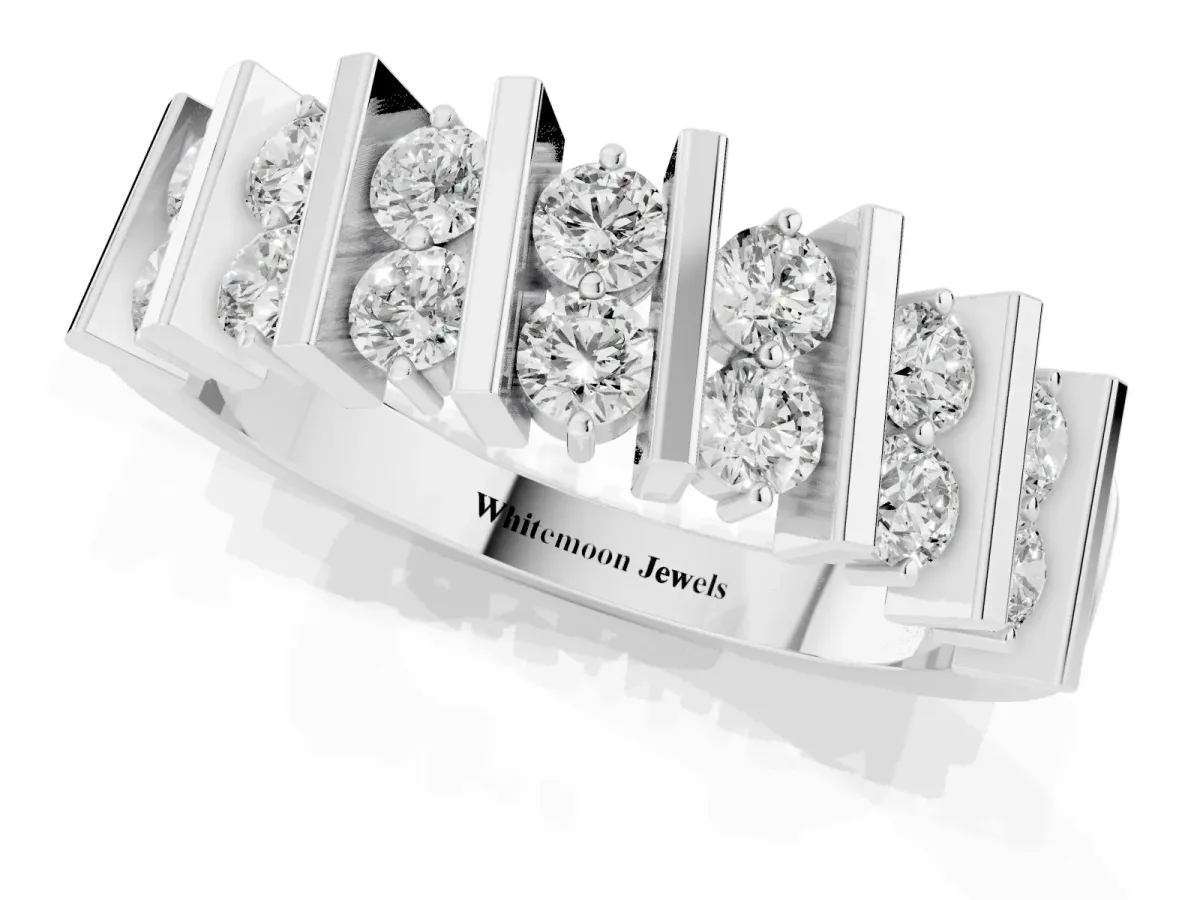 Channel Set Round Diamond Anniversary Band with Vertical Prongs Silver