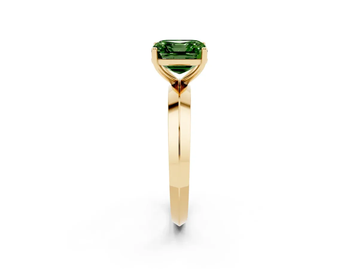 Fancy Green Asscher Cut Cut Solitaire Engagement Ring with Flat Band and Four-Prong Setting Yellow gold