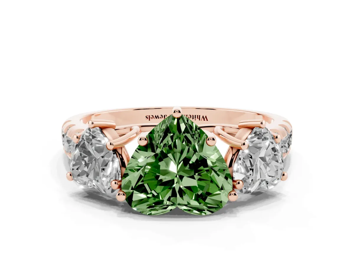 Fancy Green Three-Stone Heart Cut Diamond Pavé Band with Prong Setting Rose gold