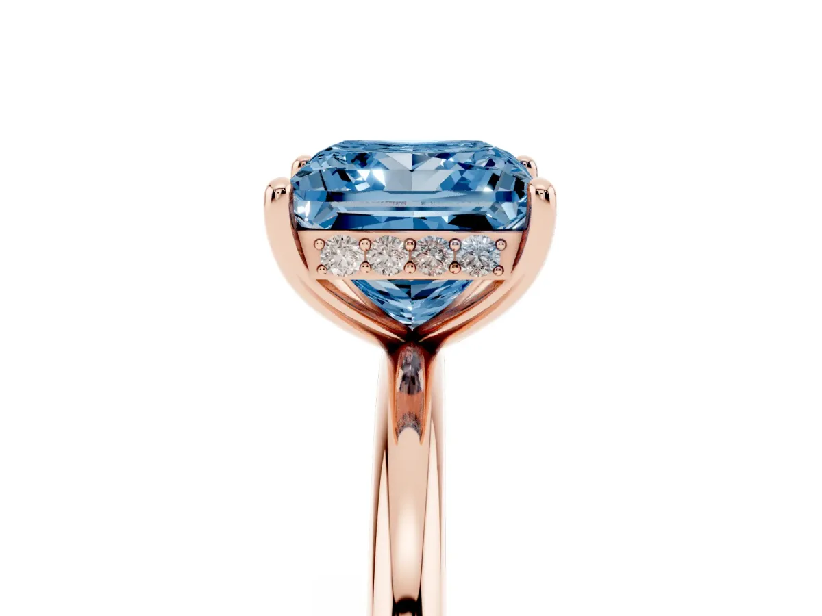 Fancy Blue Princess Cut Solitaire Diamond Ring with a Classic Band and Four-Prong Setting Rose gold