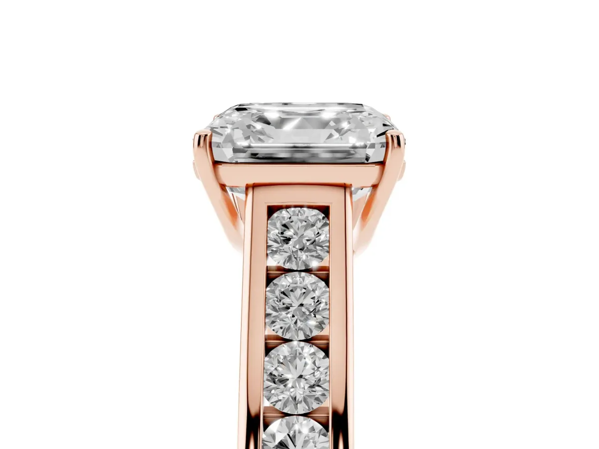 Asscher Cut Brilliant Channel-Set Solitaire Ring with Four-Prong Setting Rose gold