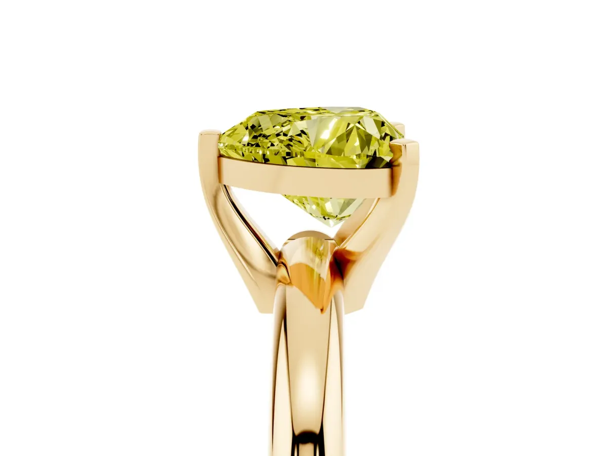 Fancy Yellow Heart Cut Diamond Solitaire Engagement Ring with Round Band and Four-Prong Setting Yellow gold