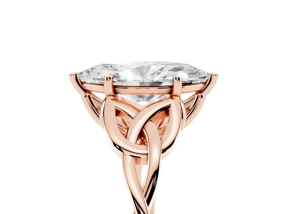 Marquise Cut Diamond Solitaire Engagement Ring with Celtic Knot Band and Four-Prong Setting Rose gold