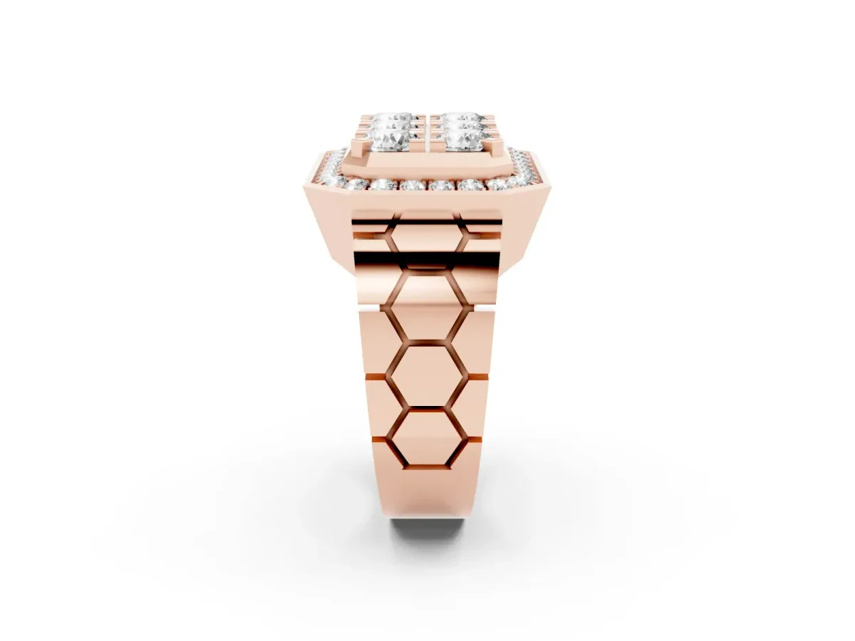 Round Diamond Cluster Halo Mens Ring Rose gold