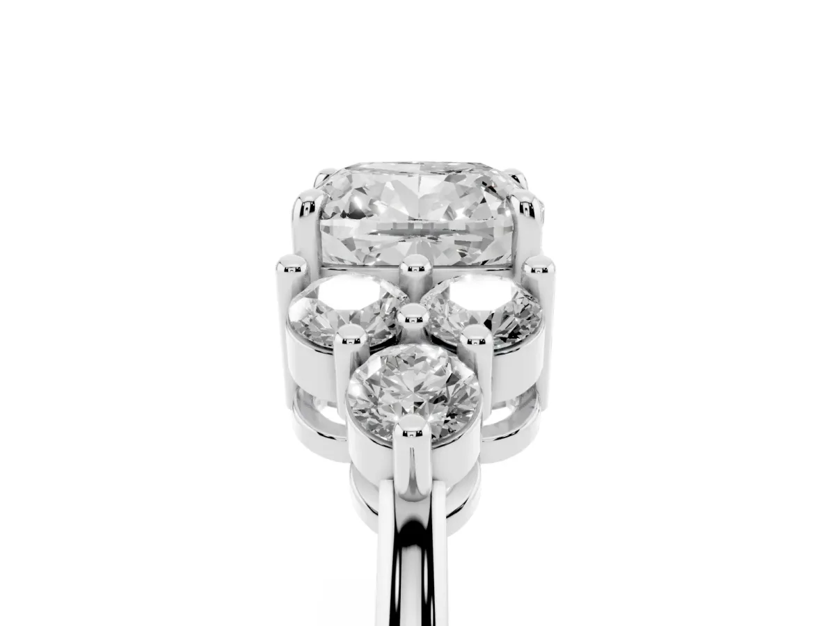 Cushion Cut Brilliant Diamond Cluster Accent Solitaire Ring with Prong Setting White gold