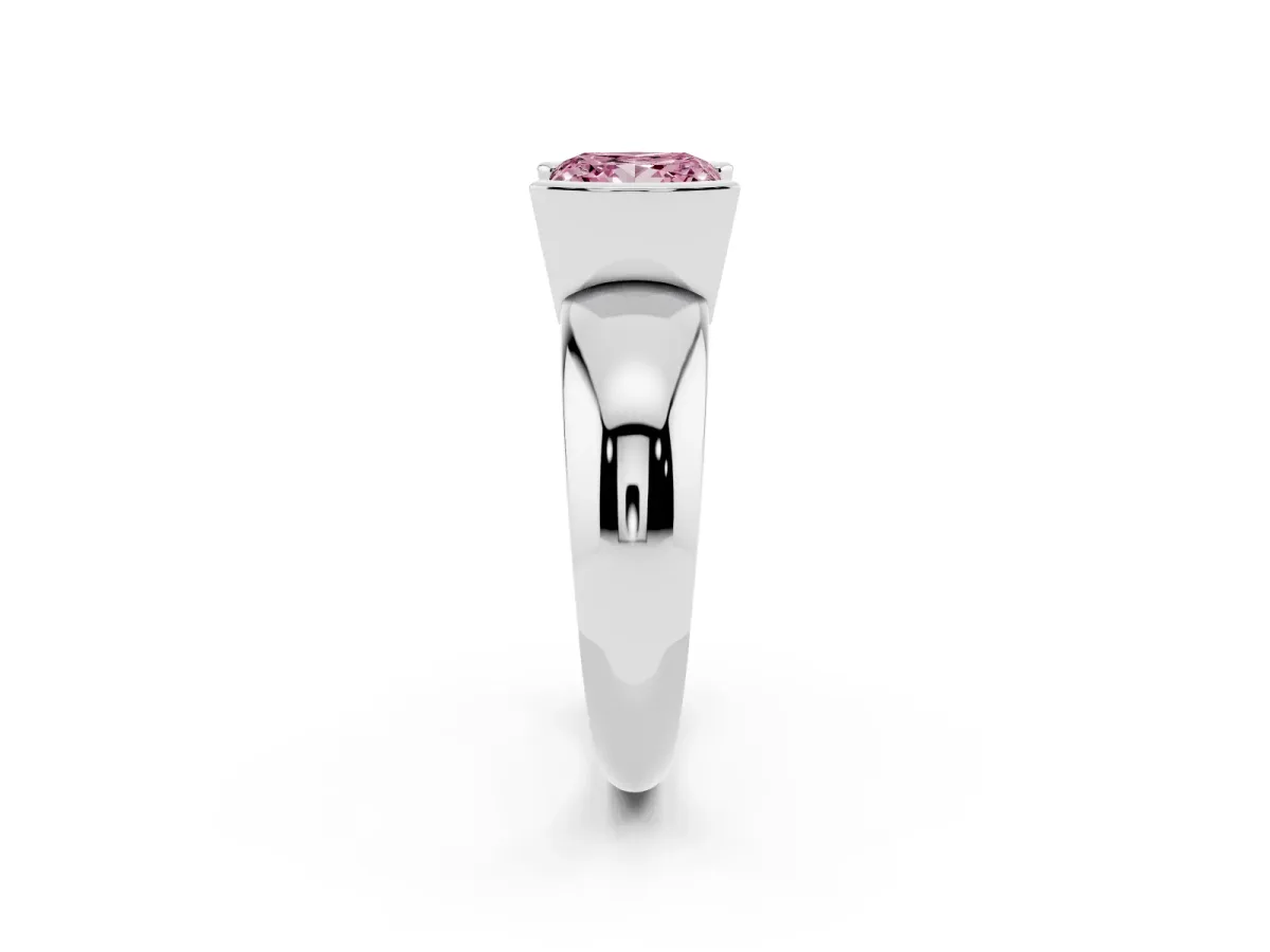 Fancy Pink Princess Cut Solitaire Tension Set Diamond Ring with Wide Band Silver