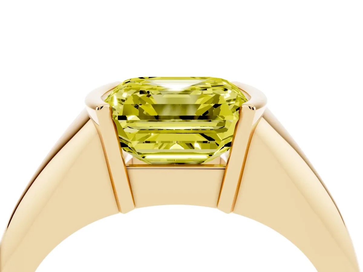 Fancy Yellow Asscher Cut Solitaire Tension Set Diamond Ring Yellow gold