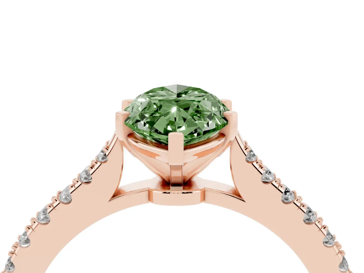 Fancy Green Marquise Cut Cut Solitaire Diamond Engagement Ring with Pave Band and Four-Prong Setting Rose gold