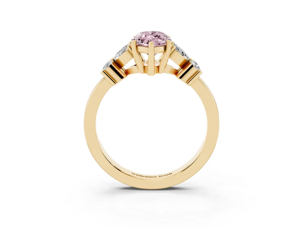 Fancy Pink Marquise Cut Diamond Floral Cluster Ring with Solitaire Band and Prong Setting Yellow gold