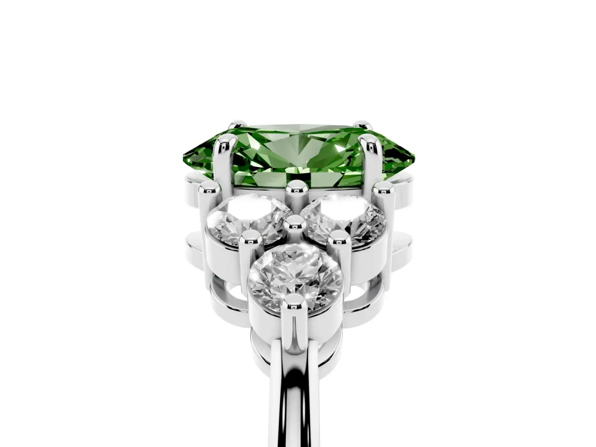 Fancy Green Oval Cut Brilliant Diamond Cluster Accent Solitaire Ring with Prong Setting Platinum