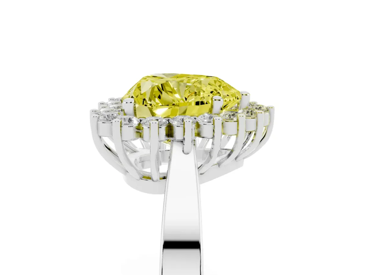 Fancy Yellow Heart Cut Cut Diamond Halo Ring with Round Brilliant Halo and Solitaire Band Silver