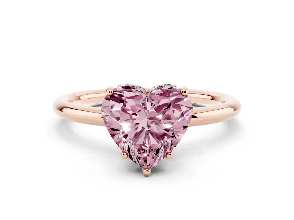 Fancy Pink Heart Cut Solitaire Diamond Ring with a Classic Band and Four-Prong Setting Rose gold