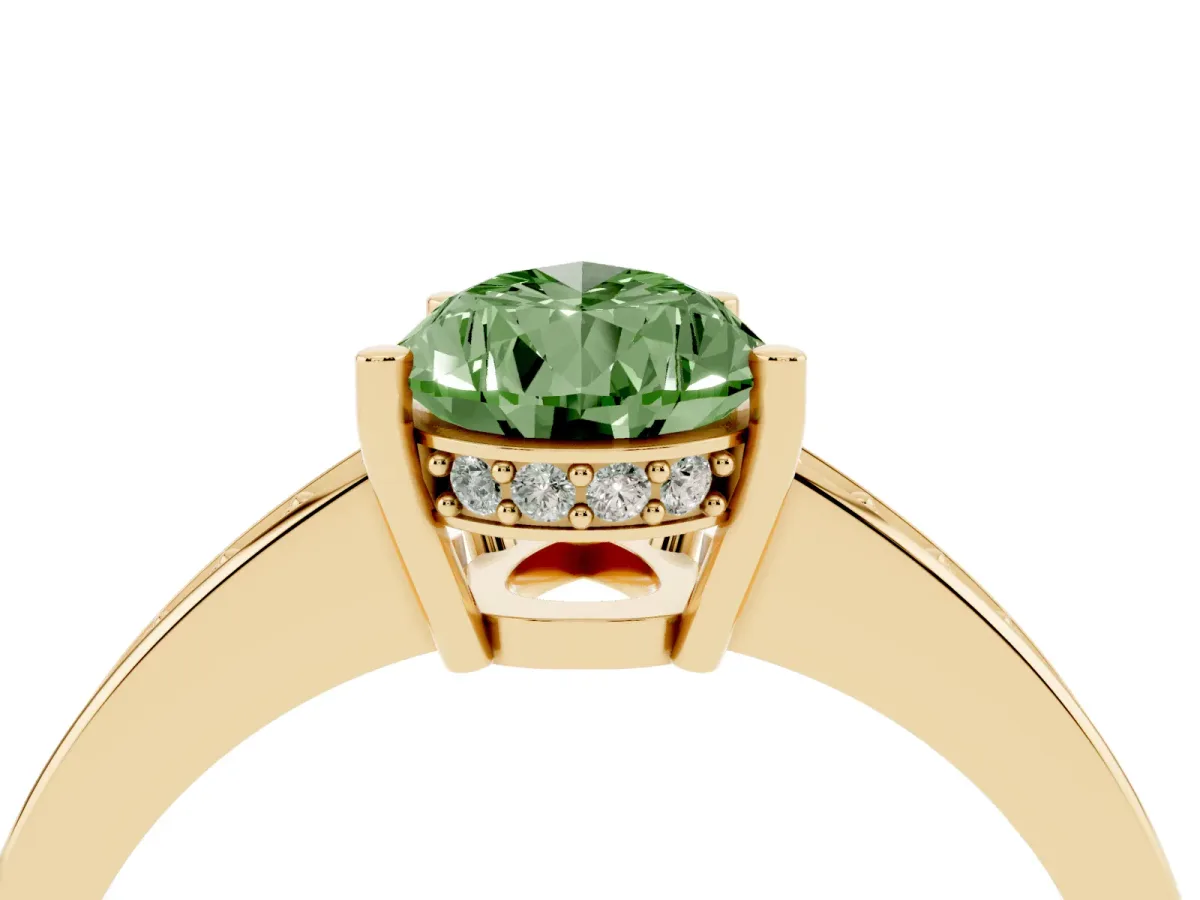 Fancy Green Pear Cut Solitaire Pavé Band Prong Setting Ring Yellow gold