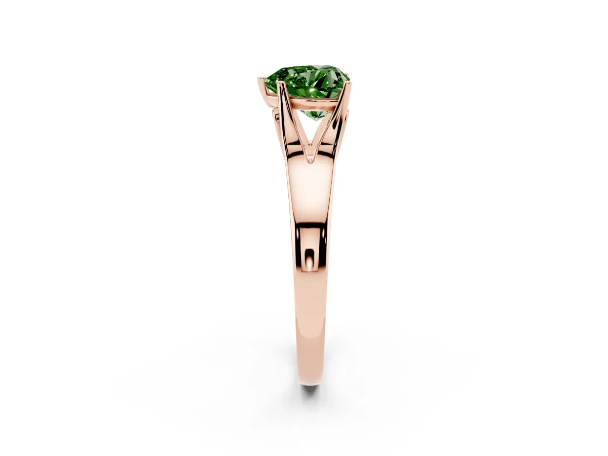 Fancy Green Heart Cut Solitaire Diamond Ring with Cathedral Band and Four-Prong Setting Rose gold