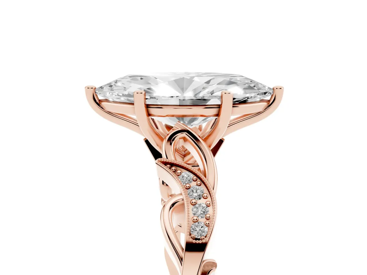 Marquise Cut Solitaire Vine Band with Milgrain Prong Setting Rose gold
