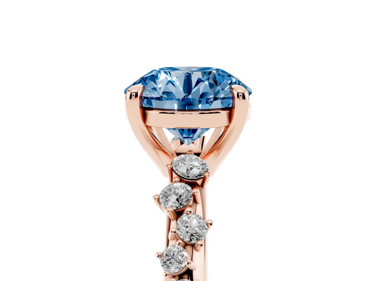 Fancy Blue Round Cut Cut Diamond Vine Band with Four-Prong Setting Rose gold