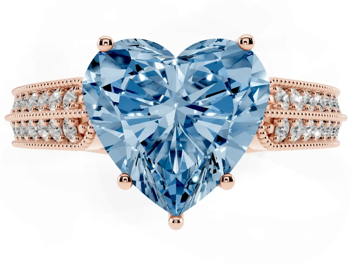 Fancy Blue Heart Cut Cut Pave Split Shank Engagement Ring with Four-Prong Setting Rose gold
