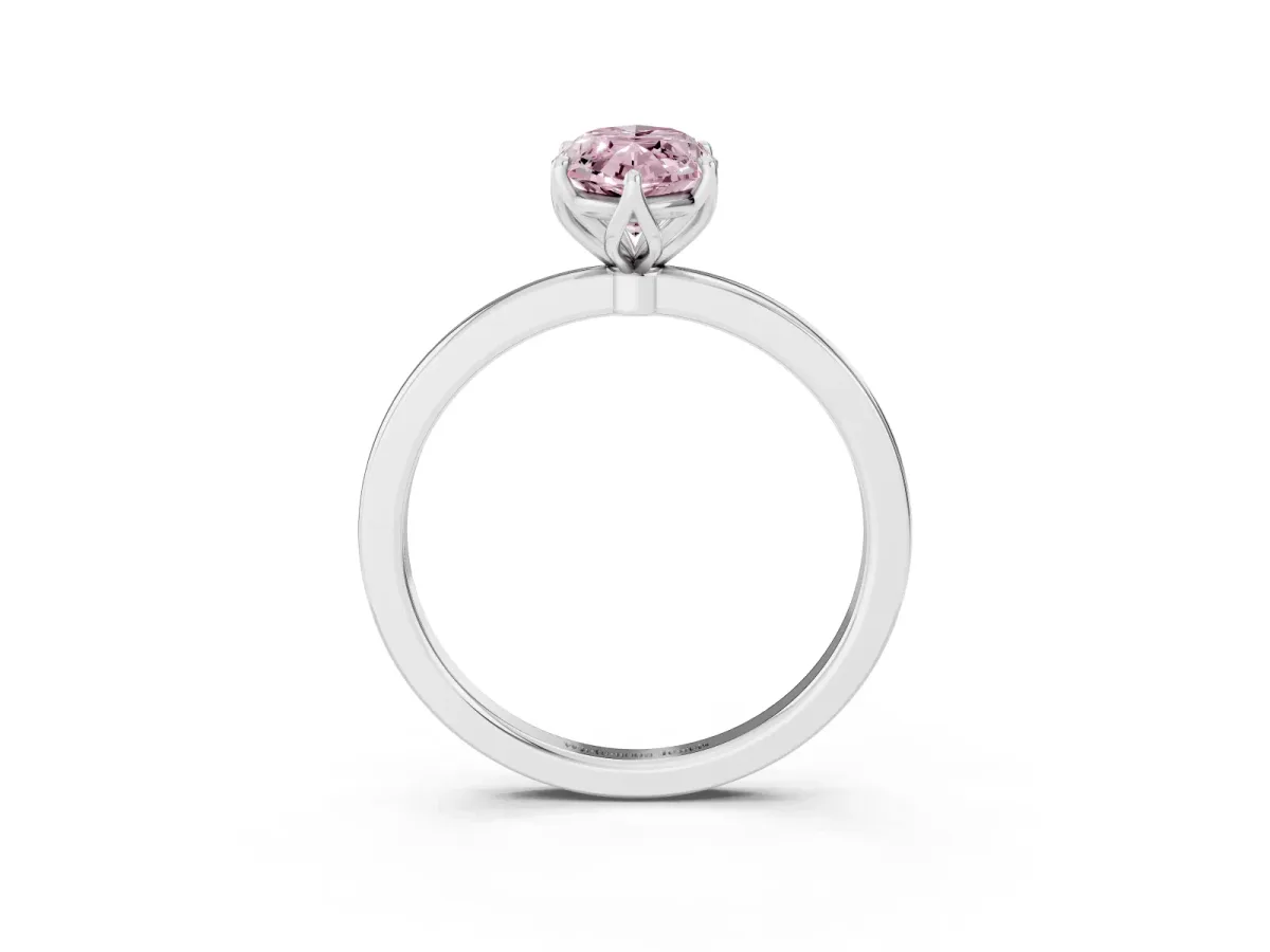 Fancy Pink Marquise Cut Diamond Solitaire Ring with Thin Band and Prong Setting Silver