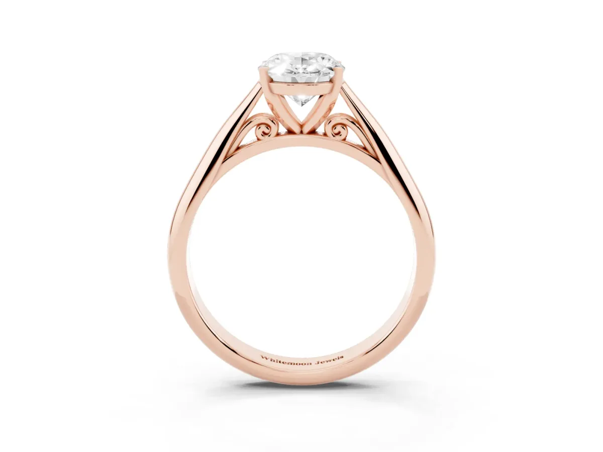 Oval Cut Diamond Solitaire Engagement Ring with Cathedral Setting and Four-Prong Mount Rose gold
