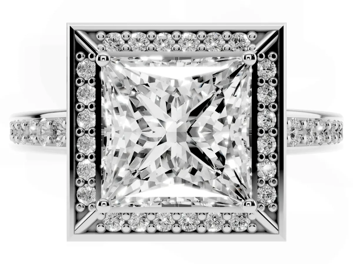 Princess Cut Cut Halo Pave Split Shank Prong Setting Ring Platinum
