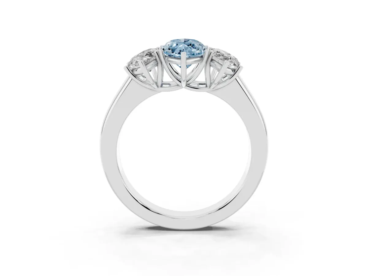 Fancy Blue Three-Stone Marquise Cut Cut Diamond Ring with Prong Setting and Classic Band Silver