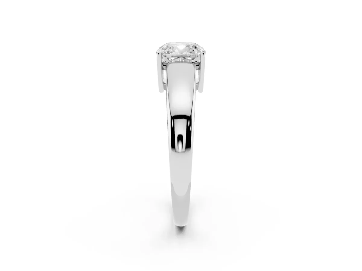 Cushion Cut Solitaire Diamond Ring with Tapered Band and Four-Prong Setting Silver