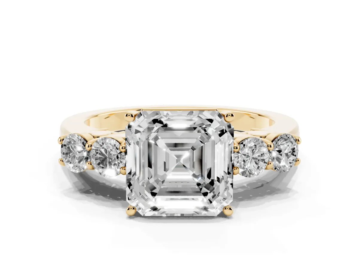 Asscher Cut Cut Diamond Five-Stone Prong Set White Gold Ring Yellow gold
