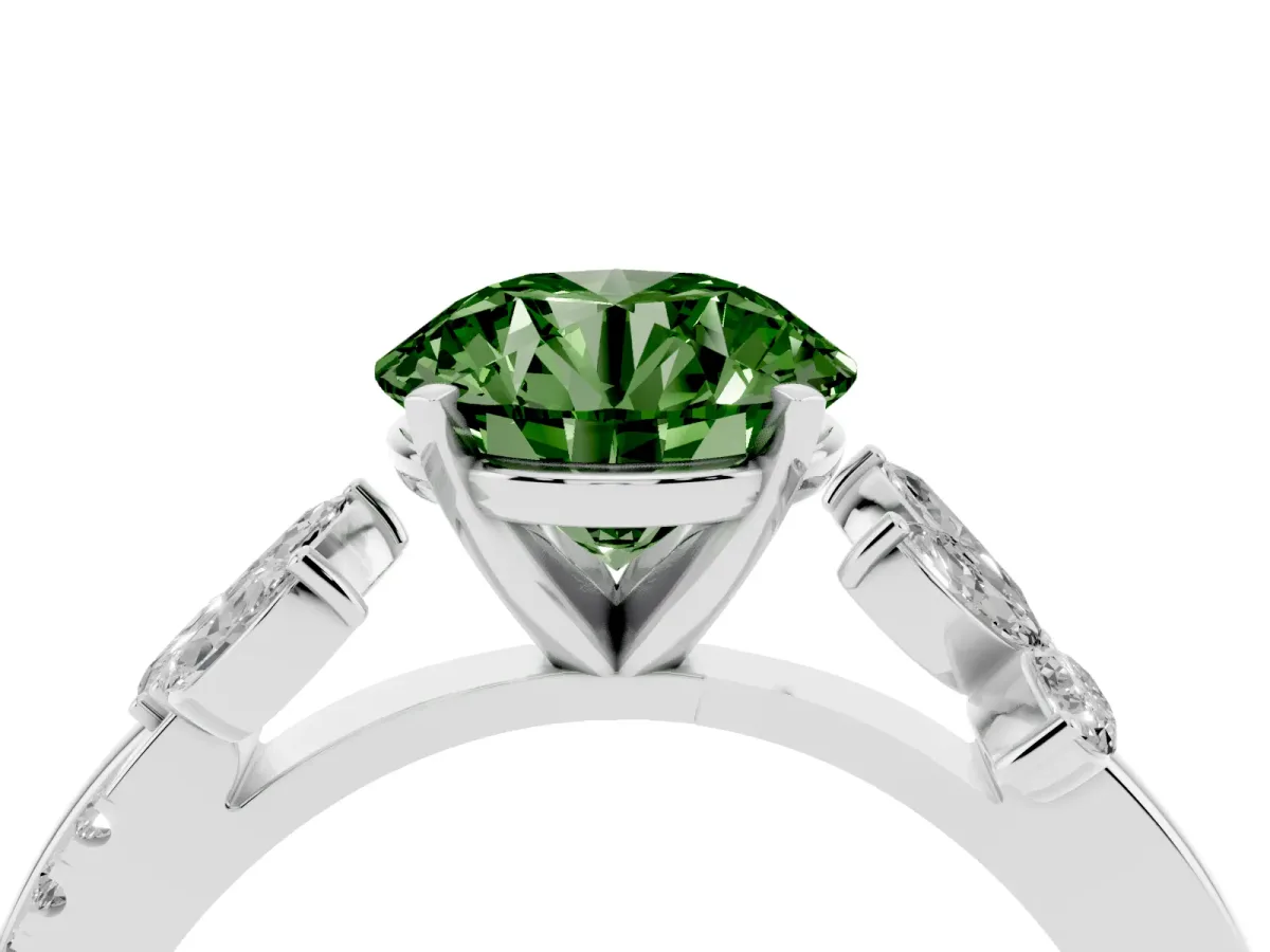 Fancy Green Round Cut Diamond Floral Vine Solitaire Engagement Ring Platinum