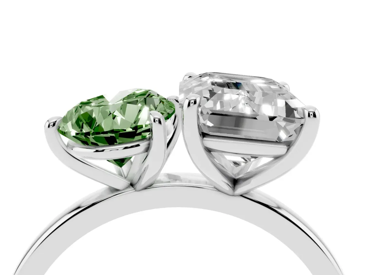 Fancy Green Pear Cut and Emerald Cut Toi Moi Ring with Prong Setting Platinum