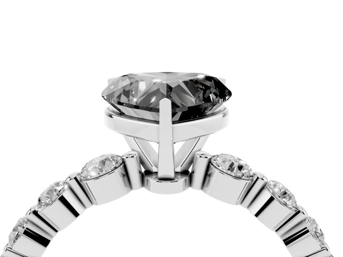 Fancy Black Heart Cut Solitaire Diamond Ring with Pave Band and Four-Prong Setting Silver