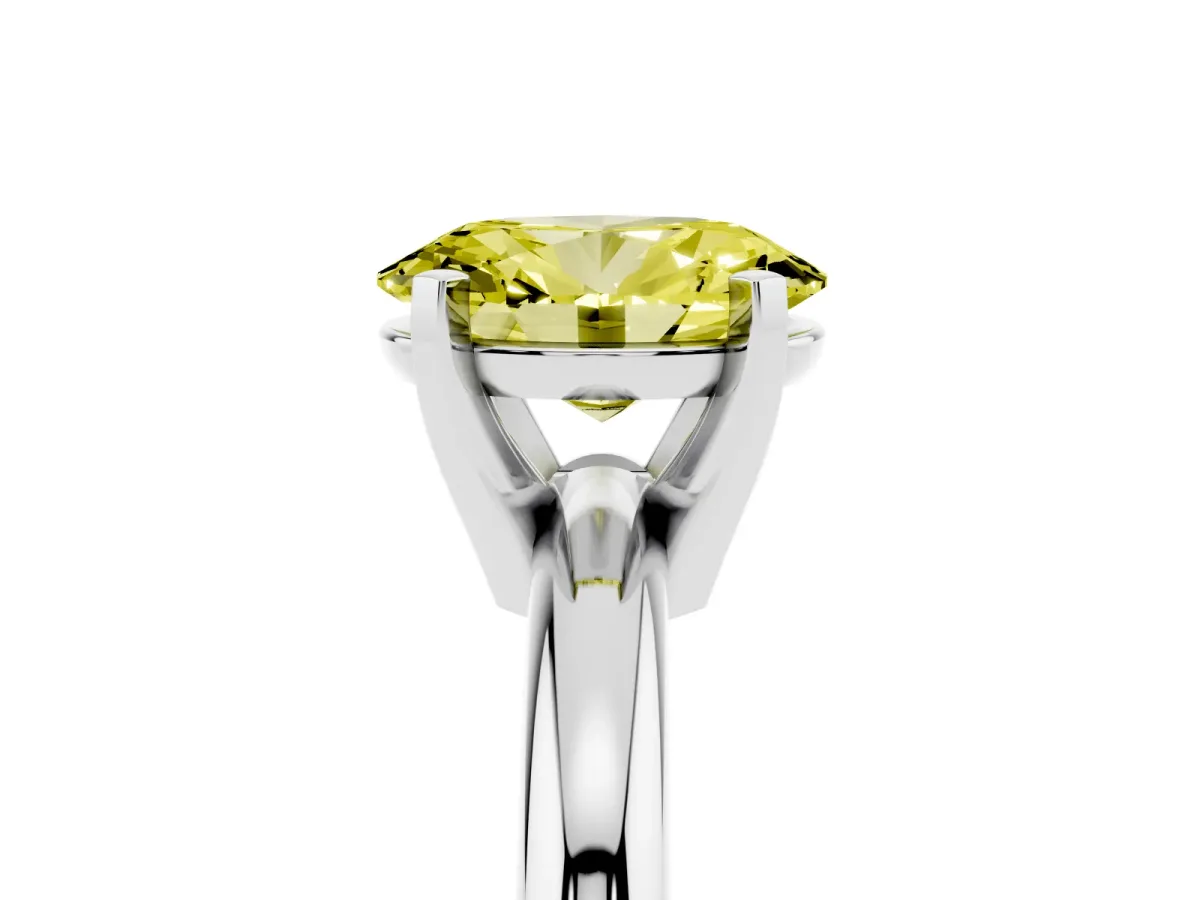 Fancy Yellow Oval Cut Diamond Solitaire Engagement Ring with Round Band and Four-Prong Setting Platinum
