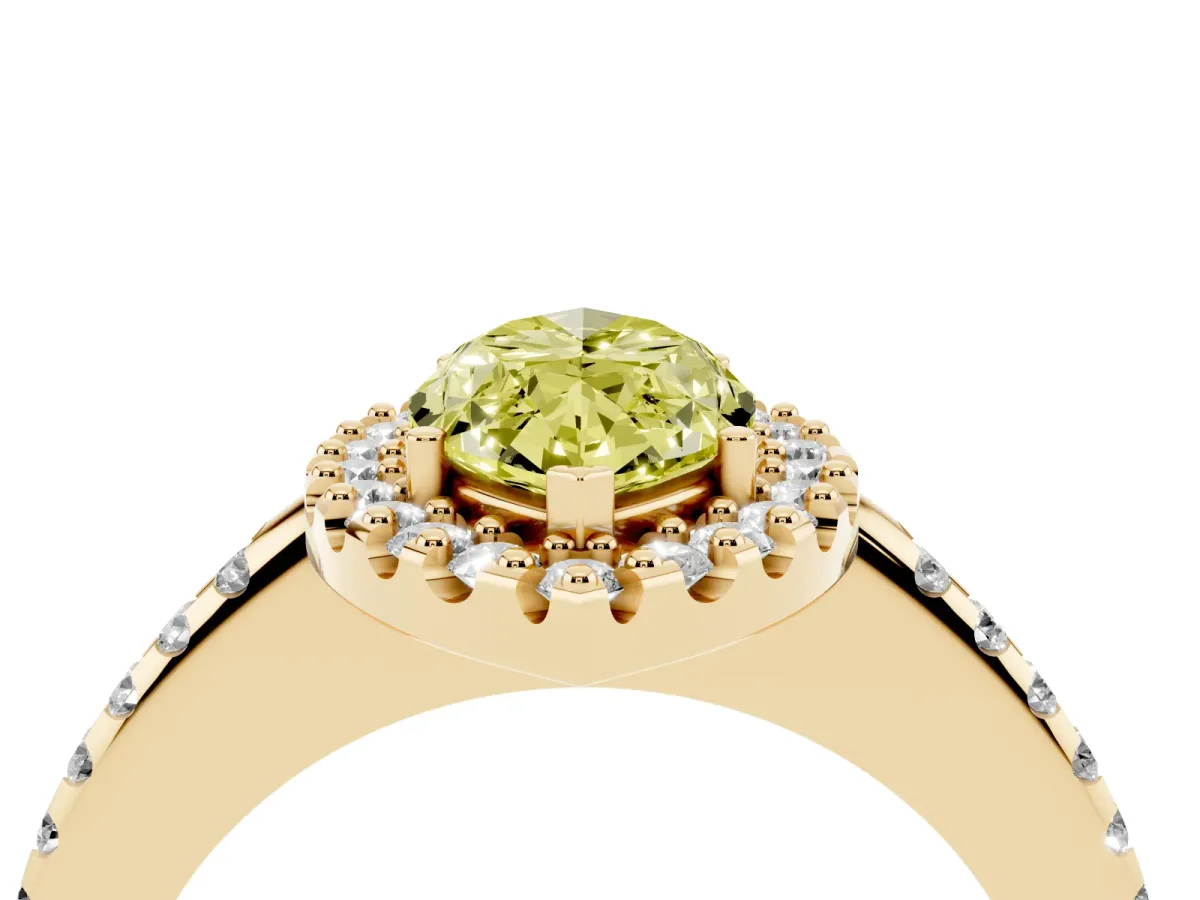 Fancy Yellow Marquise Cut Diamond Pavé Halo Ring with Four-Prong Setting Yellow gold
