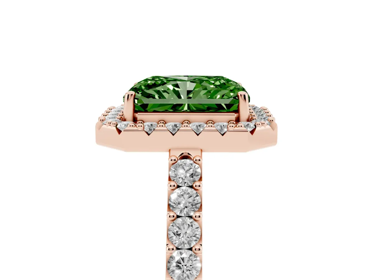 Fancy Green Radiant Cut Halo Diamond Pavé Solitaire Ring Rose gold