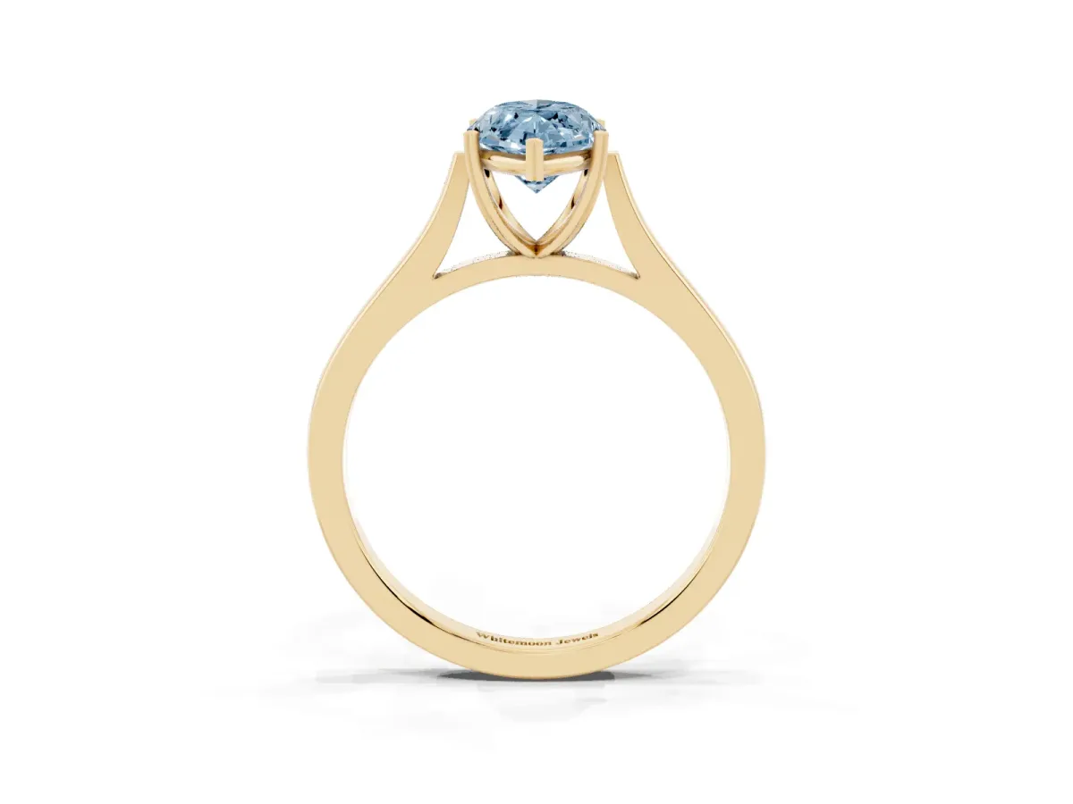 Fancy Blue Marquise Cut Solitaire Heart Prong Engagement Ring with Tapered Band Yellow gold