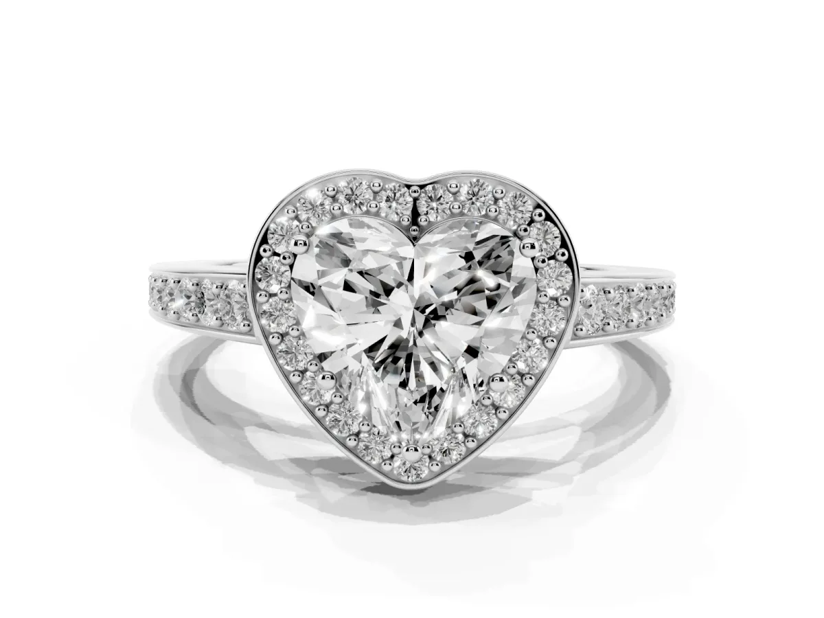 Heart Cut Halo Pavé Diamond Engagement Ring with Bezel Setting Platinum