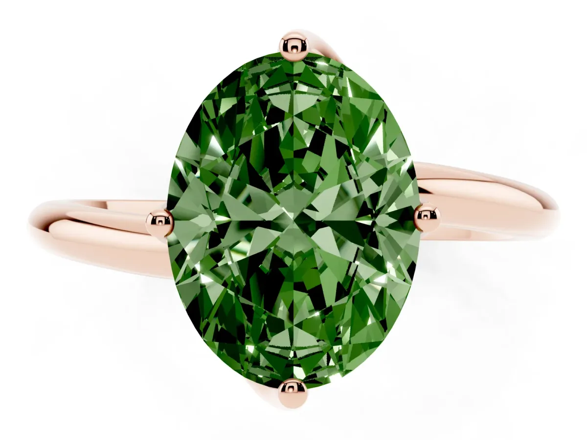 Fancy Green Oval Cut Diamond Solitaire Engagement Ring with Four-Prong Setting and Classic Band Rose gold
