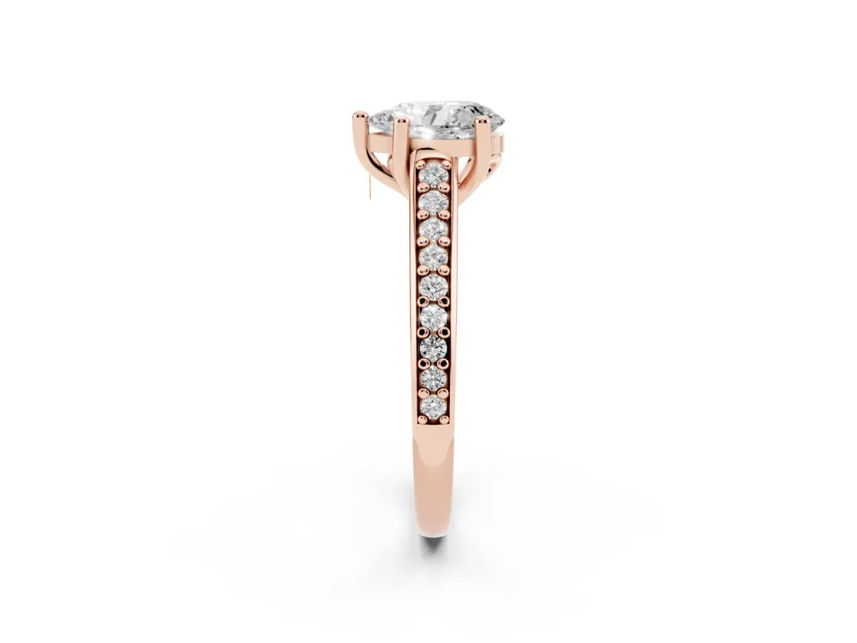 Pear Cut Solitaire Prong Set Diamond Engagement Ring with Pave Band Rose gold
