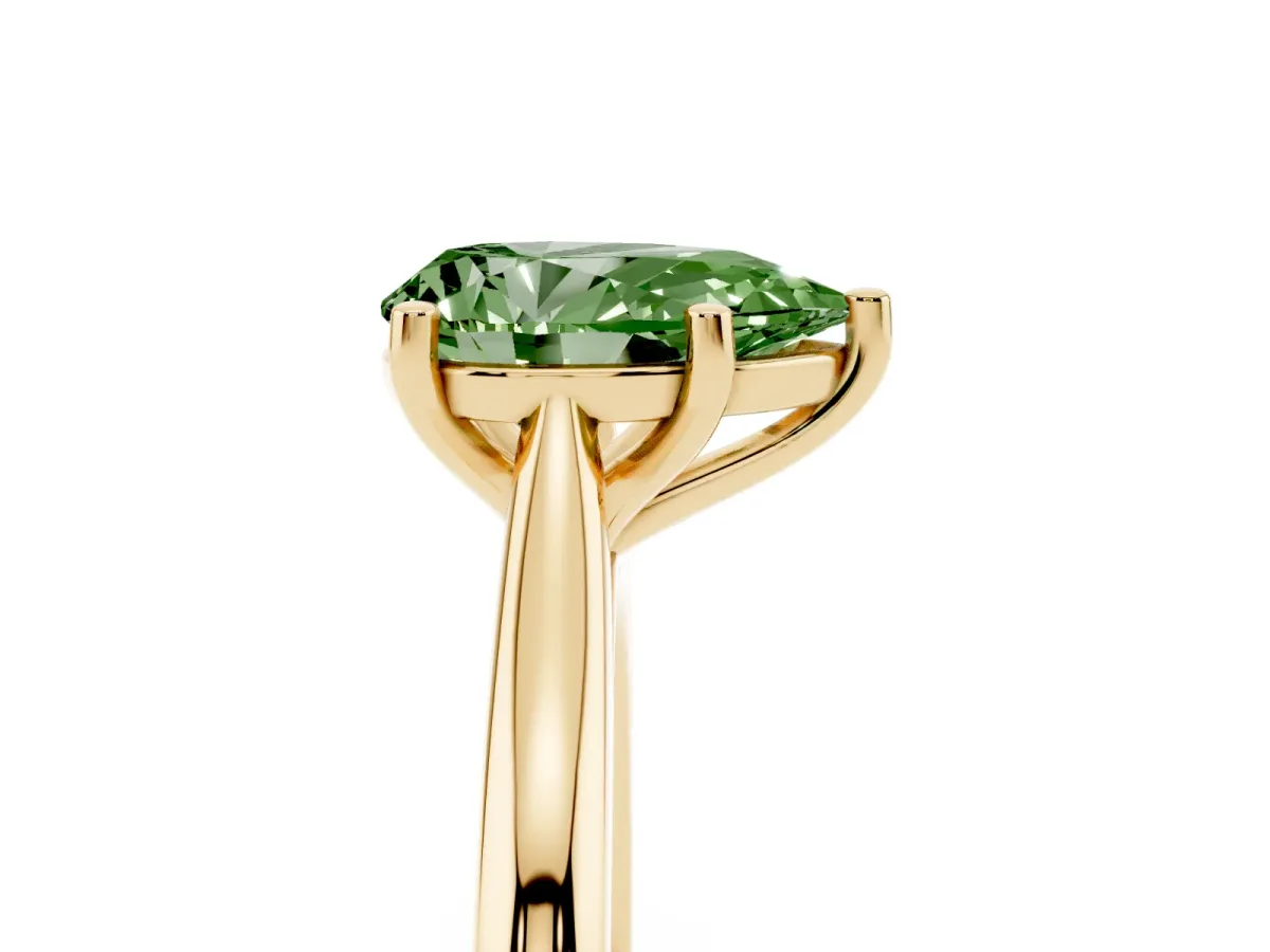 Fancy Green Pear Cut Cut Solitaire Ring with Cathedral Band and Four-Prong Setting Yellow gold