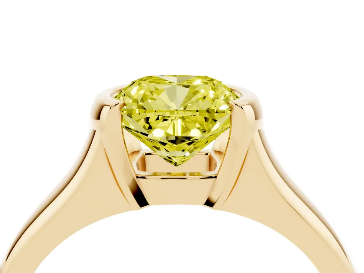 Fancy Yellow Cushion Cut Solitaire Tension Set Diamond Ring with Split Shank Band Yellow gold