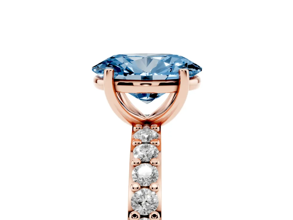 Fancy Blue Oval Cut Cut Diamond Solitaire with Pave Band and Four-Prong Setting Rose gold