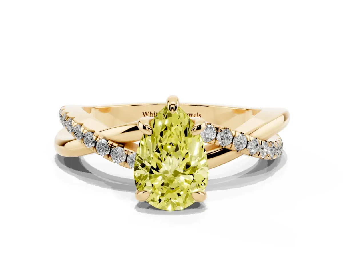 Fancy Yellow Pear Cut Cut Diamond Twist Band Solitaire with Prong Setting Yellow gold
