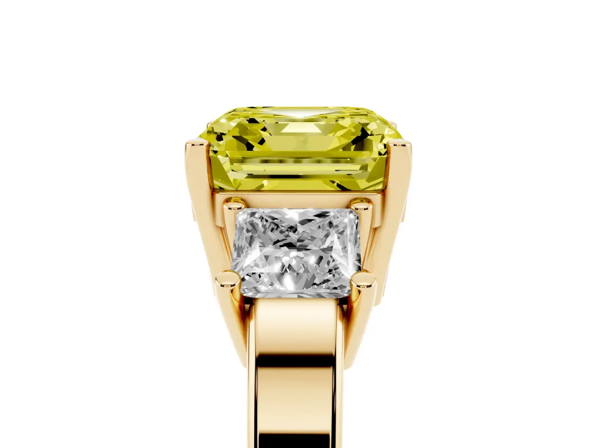 Fancy Yellow Three-Stone Asscher Cut Cut Solitaire Ring with Prong Setting Yellow gold