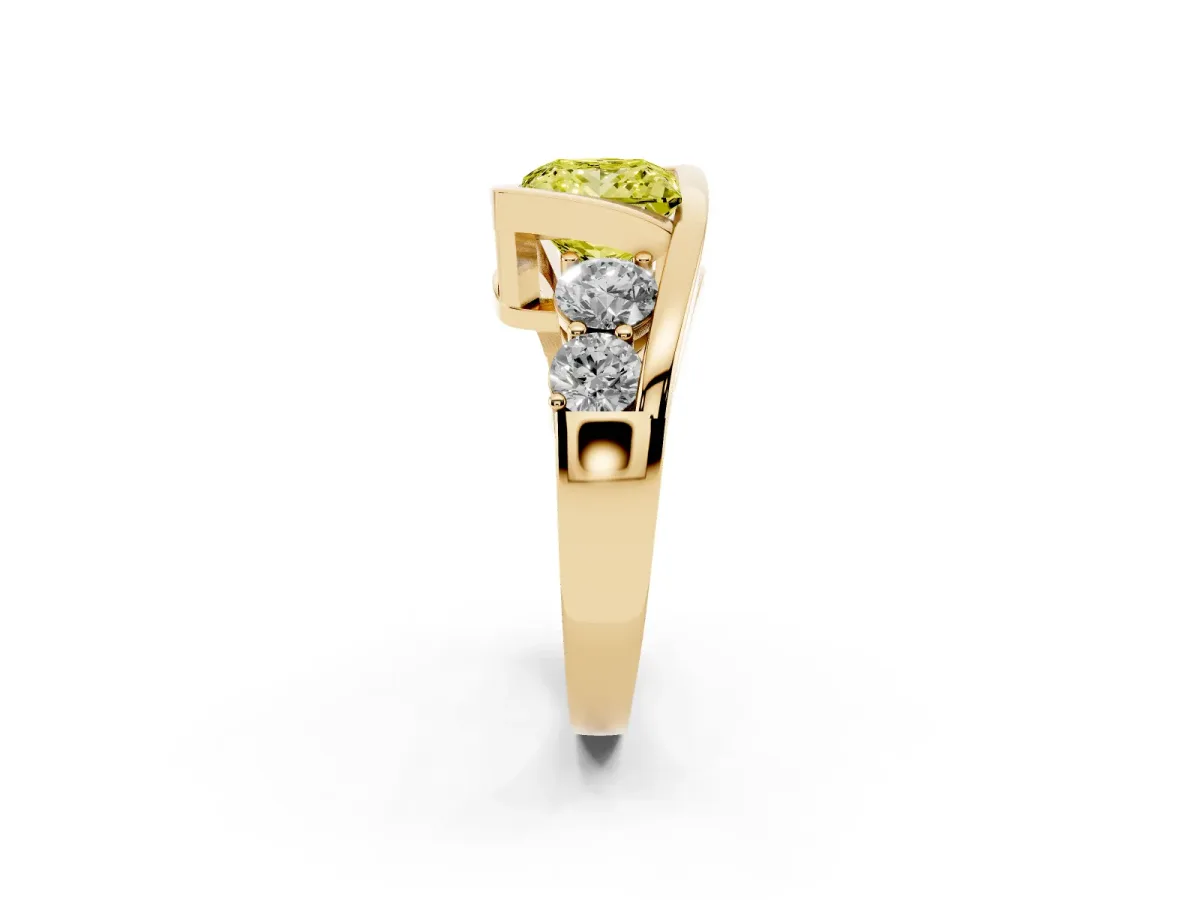 Fancy Yellow Bezel Set Princess Cut Diamond Bypass Ring with Round Accents Yellow gold