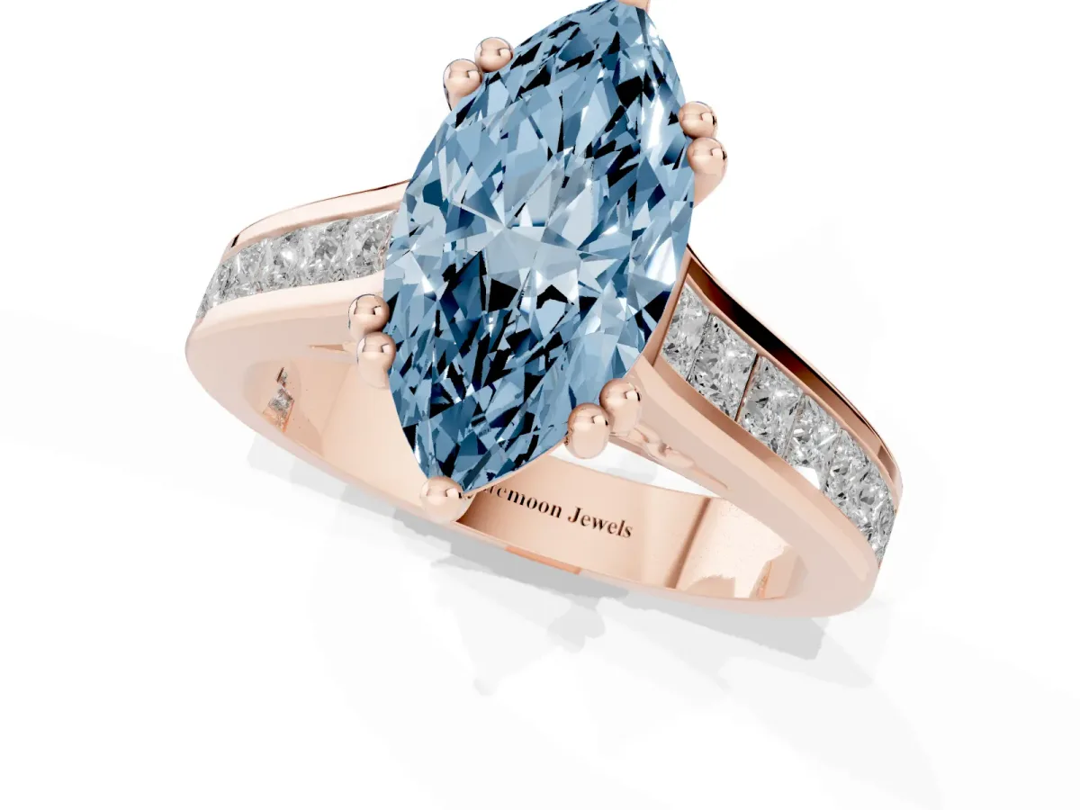 Fancy Blue Marquise Cut Cut Channel Set Solitaire Engagement Ring with Prong Setting Rose gold