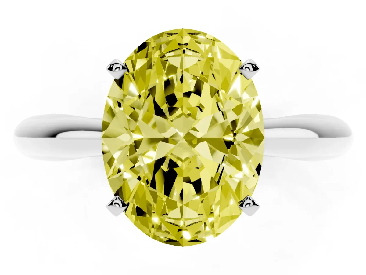 Fancy Yellow Oval Cut Diamond Solitaire Engagement Ring with Cathedral Setting and Four-Prong Mount Silver