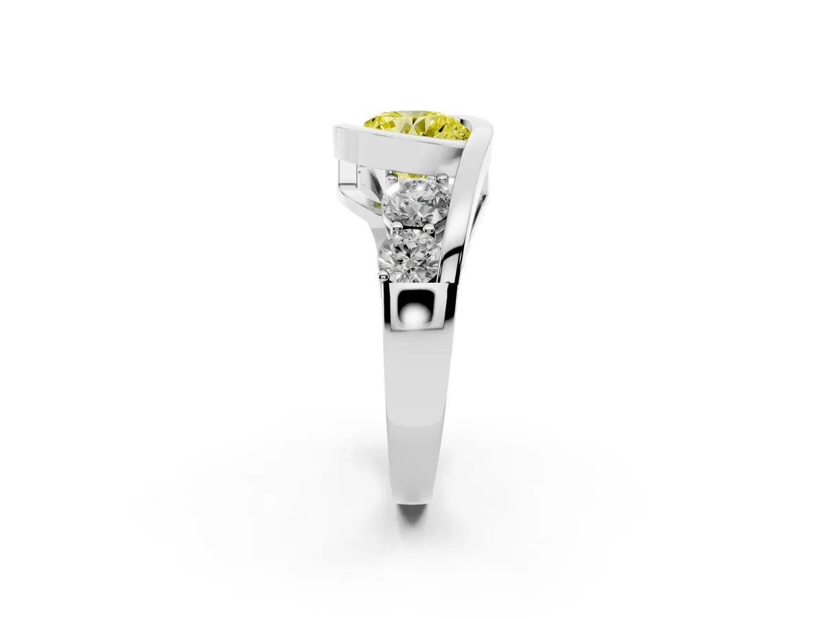 Fancy Yellow Bezel Set Round Cut Diamond Bypass Ring with Round Accents Silver