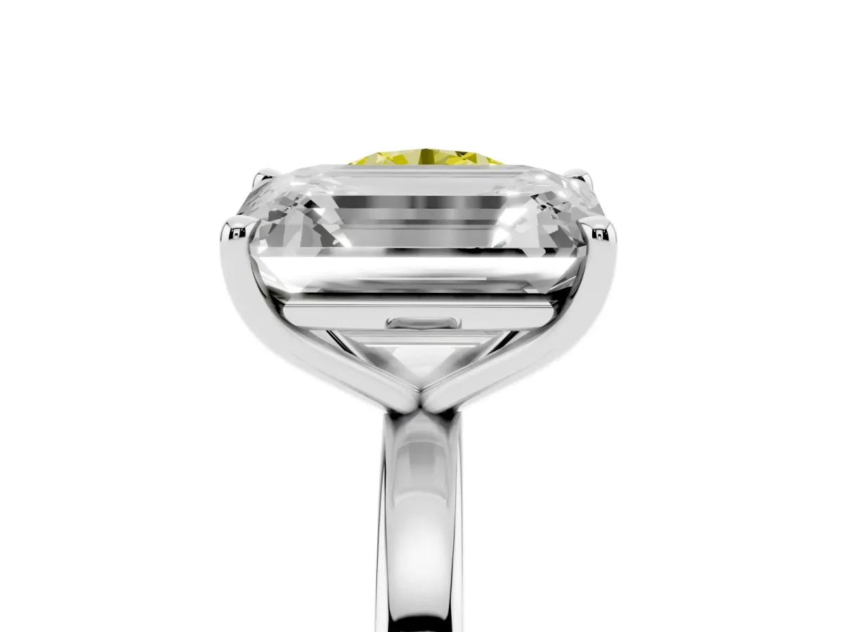 Fancy Yellow Round Cut and Emerald Cut Toi Moi Ring with Prong Setting Platinum