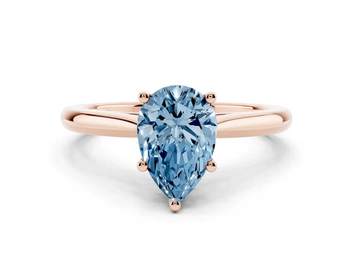 Fancy Blue Pear Cut Cut Solitaire Ring with Cathedral Band and Four-Prong Setting Rose gold
